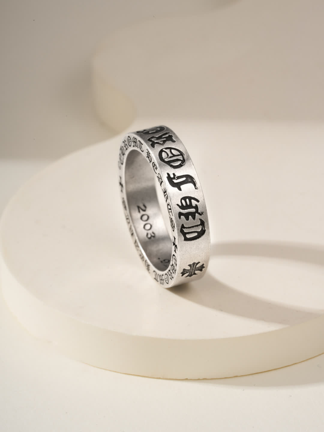 Chrome Hearts Silver Ring with Crosses and Engraving
